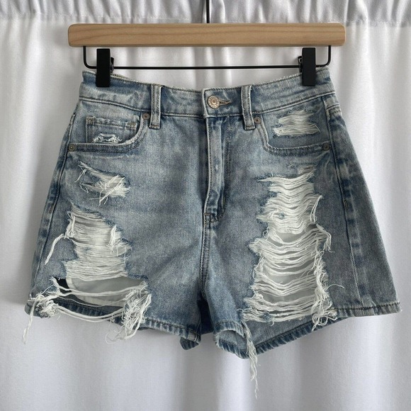 American Eagle Outfitters Pants - American Eagle Mom Short Womens Size 00 High Rise Distressed Light Wash